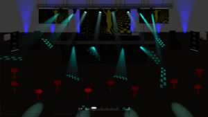 Integrazione visual e design della postazione regia/DJ per eventi ad alto impatto.